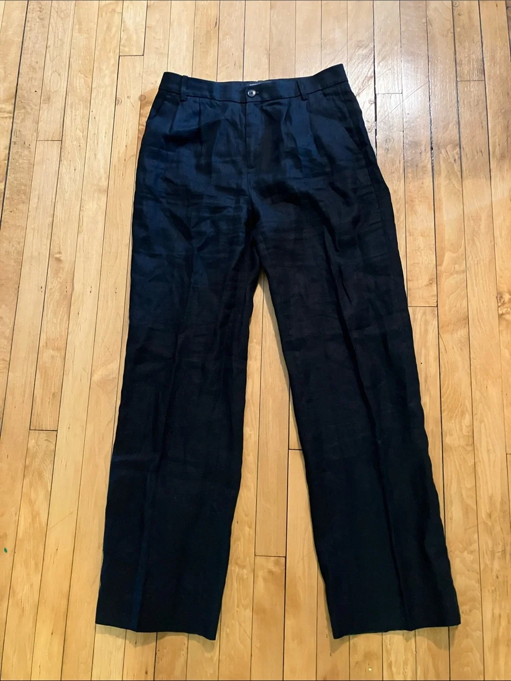Banana Republic Black Linen Pleated Trousers Size 8 Long